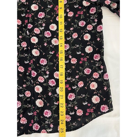 Elie Tahari Womens Floral Top Blouse Size Medium Button Long Sleeves Black Pink - Picture 4 of 10